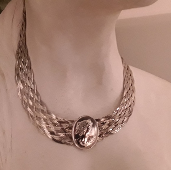 VTG SOLID 925 STERLING CAMEO CHOKER , 14 " ITALY - Picture 8 of 8